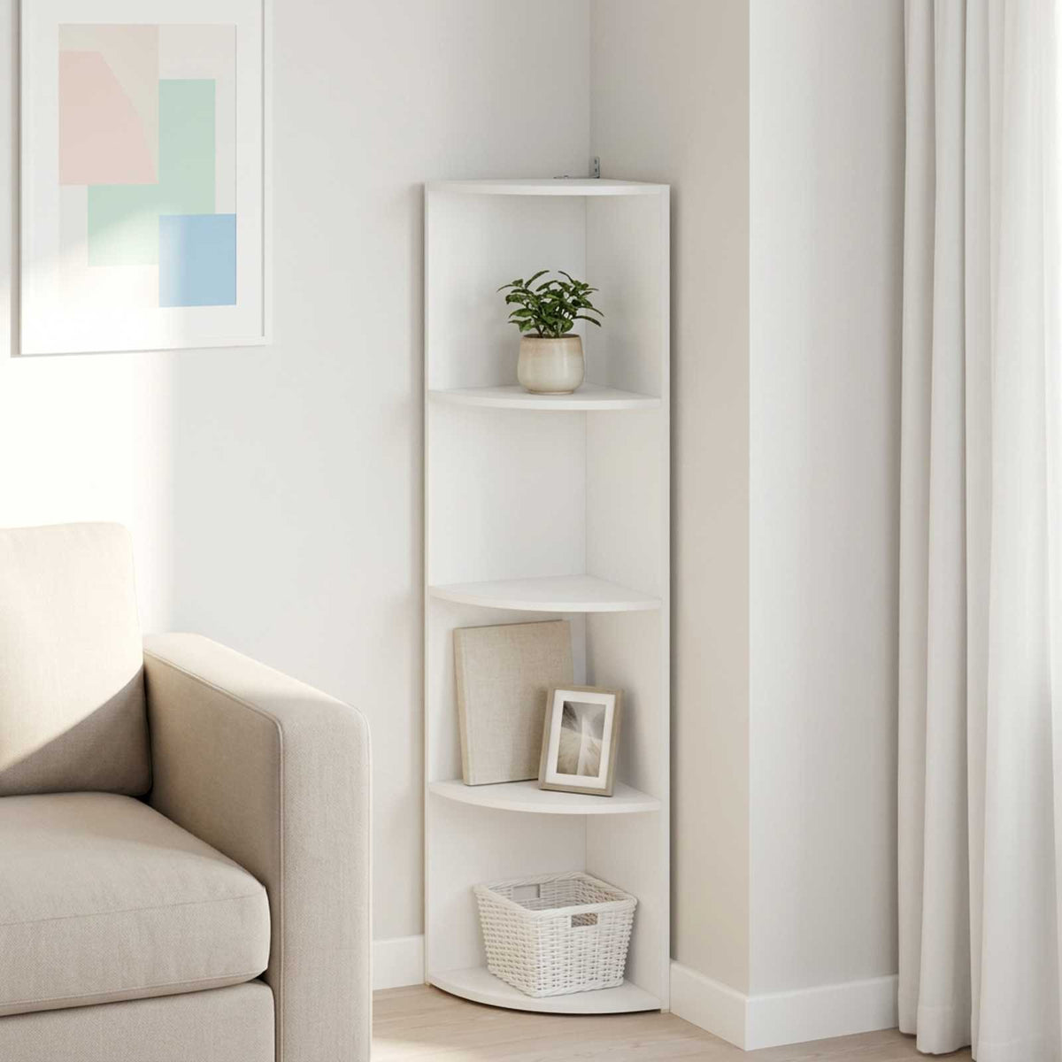 Sarokpolc 4 szintes 31,5 x 31 x 130 cm Szerelt Fa Fehér
