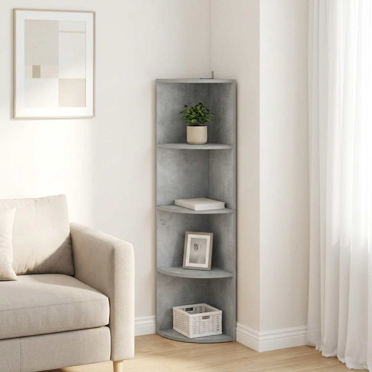 Sarokpolc 4 szintes 31,5 x 31 x 130 cm Szerelt Fa Betonszürke
