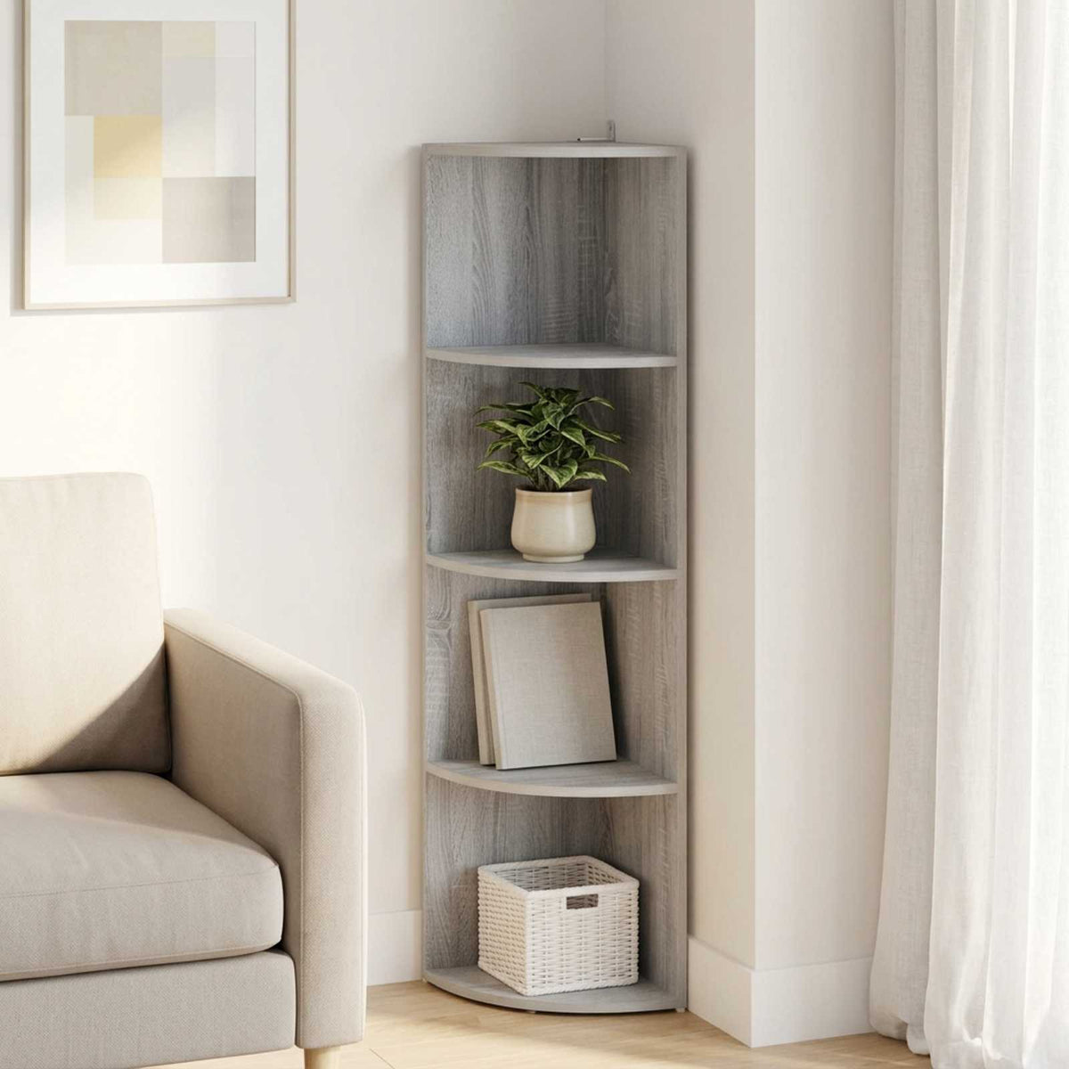 Sarokpolc 4 szintes 31,5 x 31 x 130 cm Szerelt Fa Szürke Sonoma