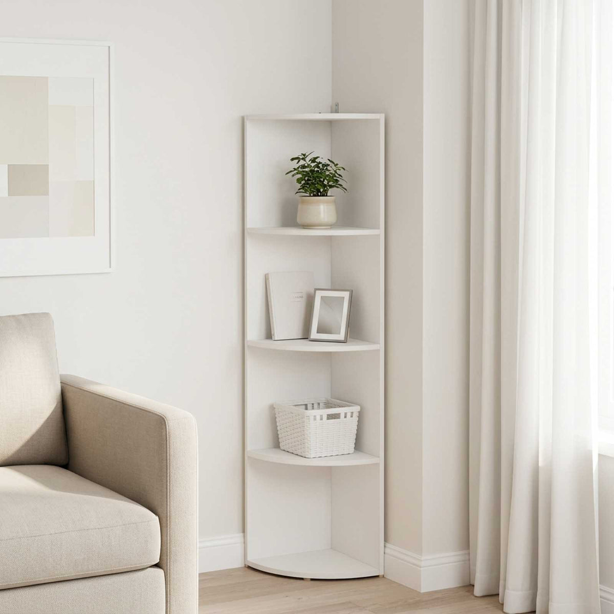 Sarokpolc 4 szintes 41,5 x 41,5 x 143 cm Szerelt Fa Fehér