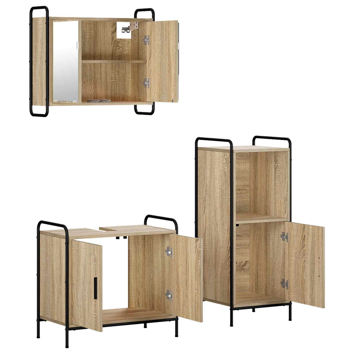 Fürdőszobai Szekrény Szett 3 db Sonoma Tölgy 40 x 36 x 99,5 cm 6