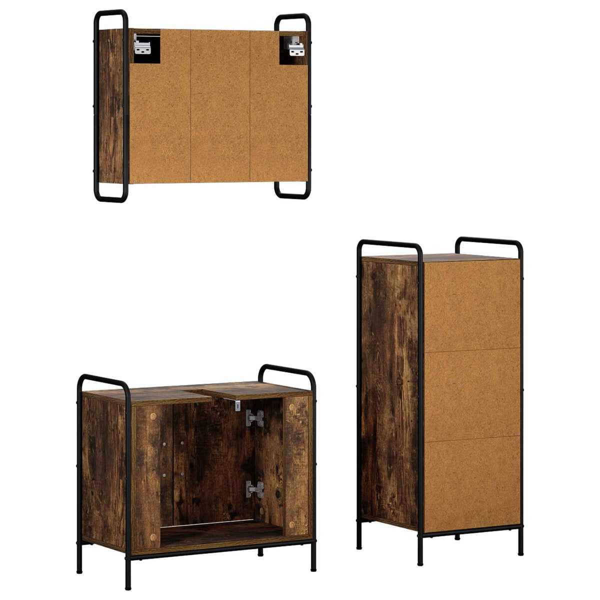 Fürdőszobai Szekrény Szett 3 db Füstös Tölgy 40 x 36 x 99,5 cm 7