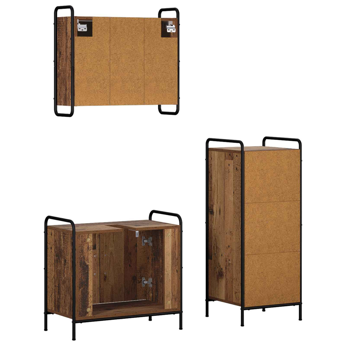 Fürdőszobai Szekrény Szett 3 db Antik Fa 40 x 36 x 99,5 cm 7