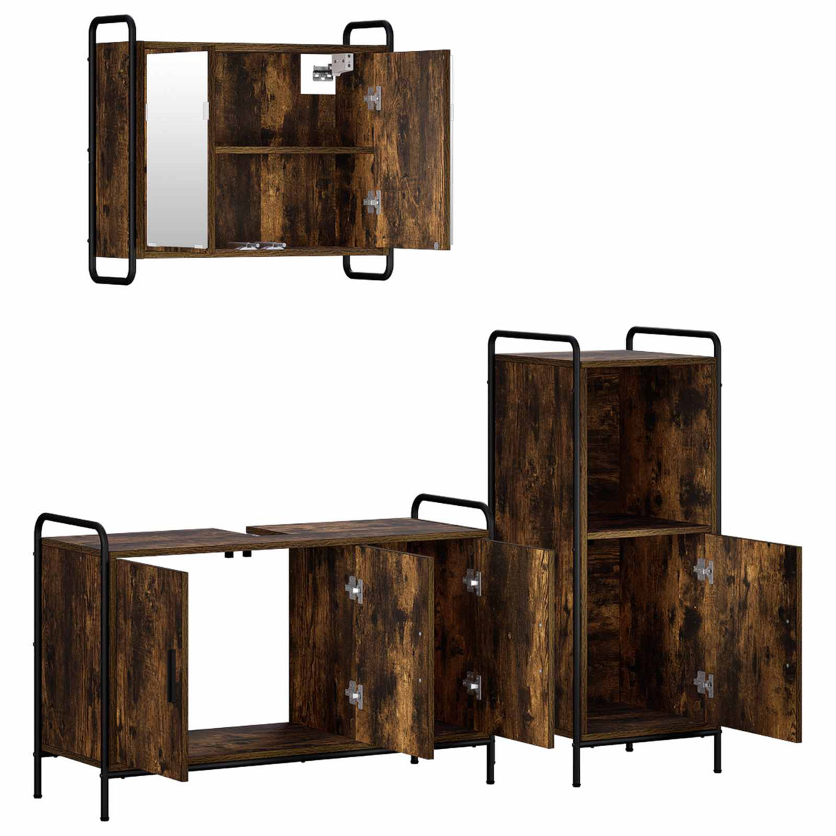 Fürdőszobai Szekrény Szett 3 db Füstös Tölgy 40 x 36 x 99,5 cm 6