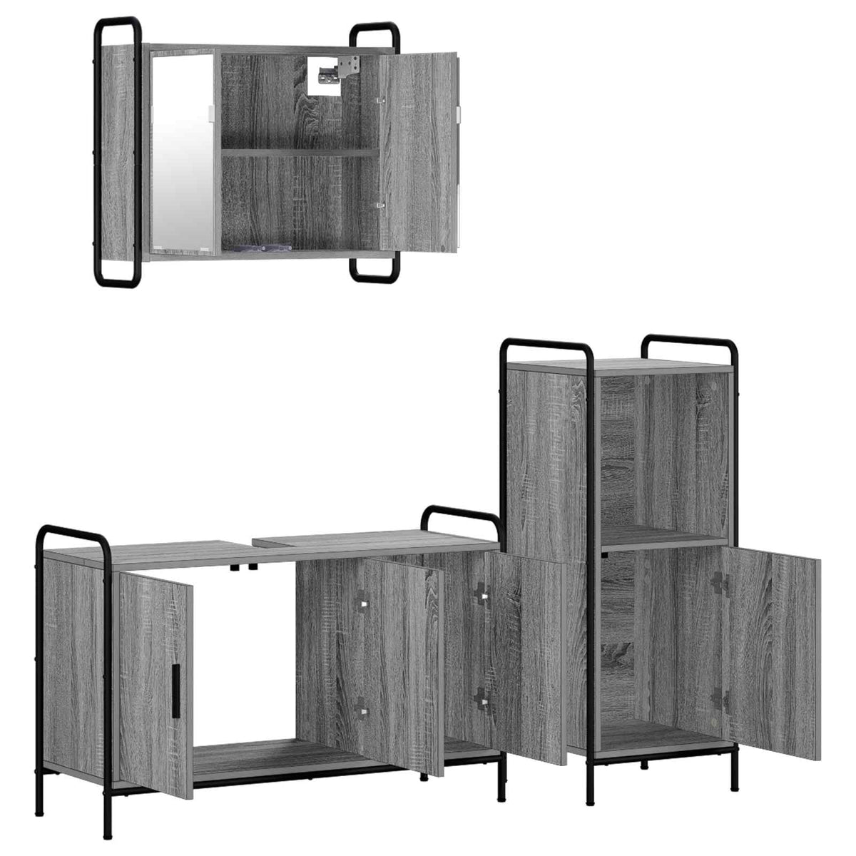 Fürdőszobai Szekrény Szett 3 db Szürke Sonoma 40 x 36 x 99,5 cm 6