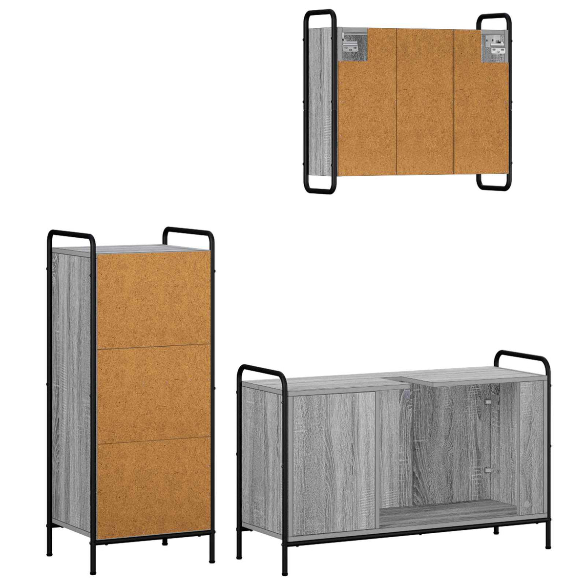 Fürdőszobai Szekrény Szett 3 db Szürke Sonoma 40 x 36 x 99,5 cm 7