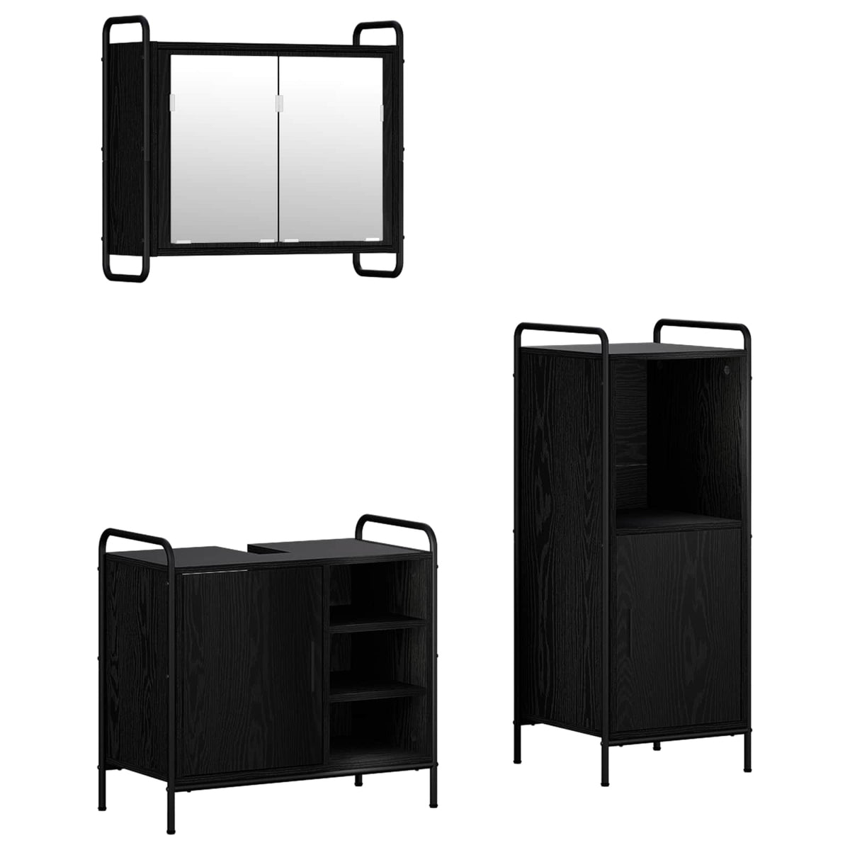 Fürdőszobai Szekrény Szett 3 db Fekete Tölgy 40 x 36 x 99,5 cm 2