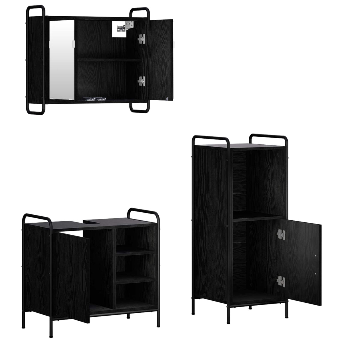Fürdőszobai Szekrény Szett 3 db Fekete Tölgy 40 x 36 x 99,5 cm 6