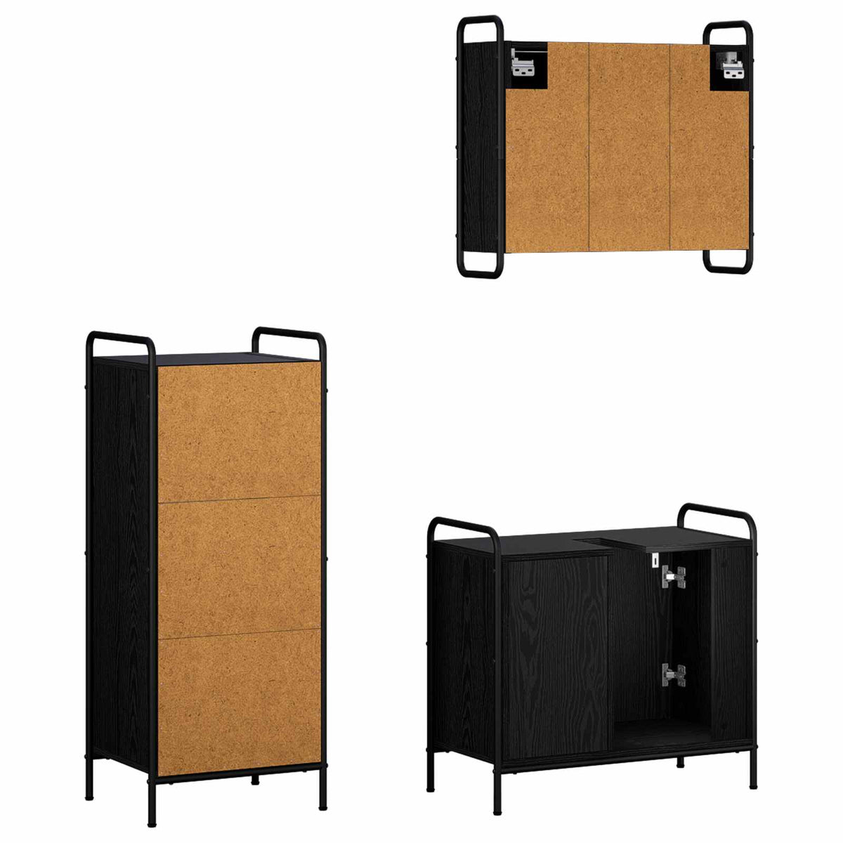 Fürdőszobai Szekrény Szett 3 db Fekete Tölgy 40 x 36 x 99,5 cm 7