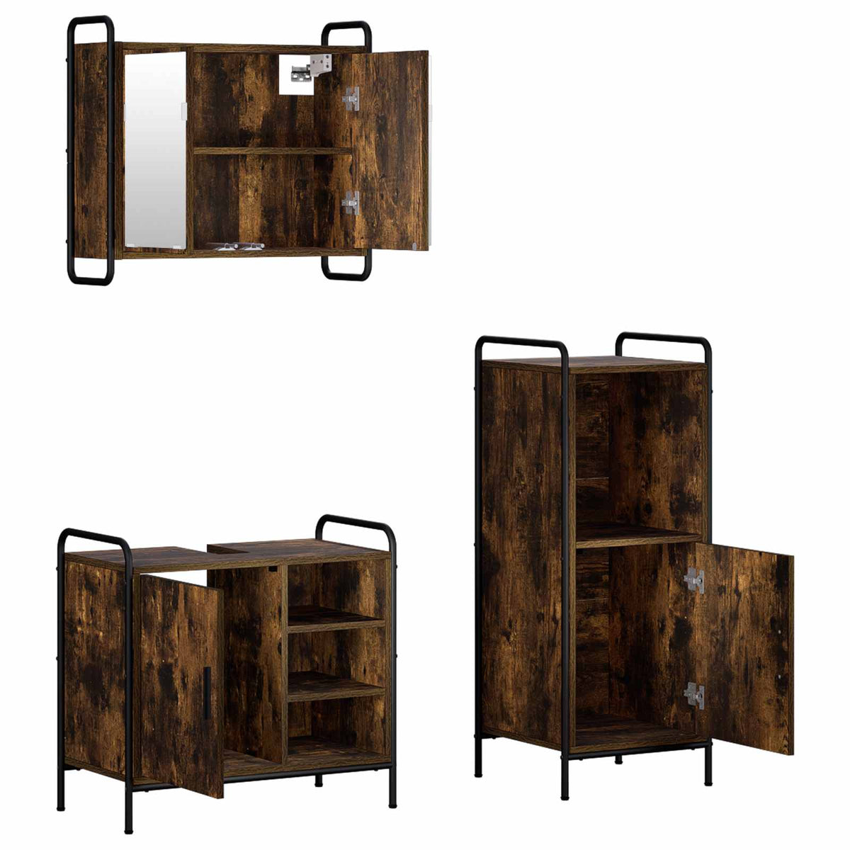Fürdőszobai Szekrény Szett 3 db Füstös Tölgy 40 x 36 x 99,5 cm 6