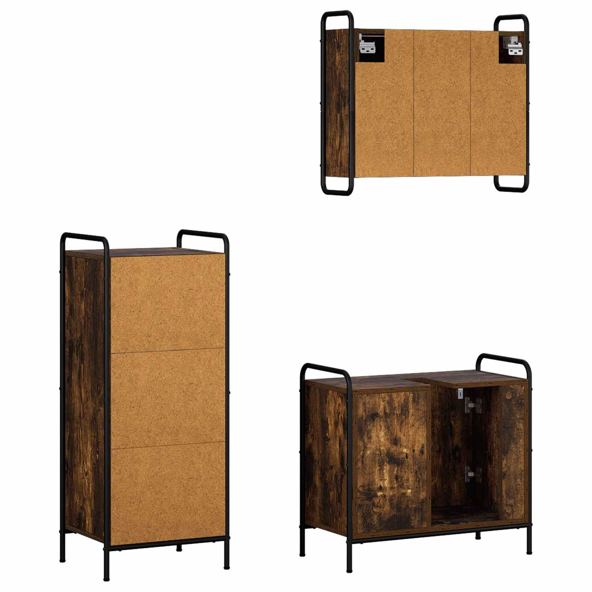 Fürdőszobai Szekrény Szett 3 db Füstös Tölgy 40 x 36 x 99,5 cm 7
