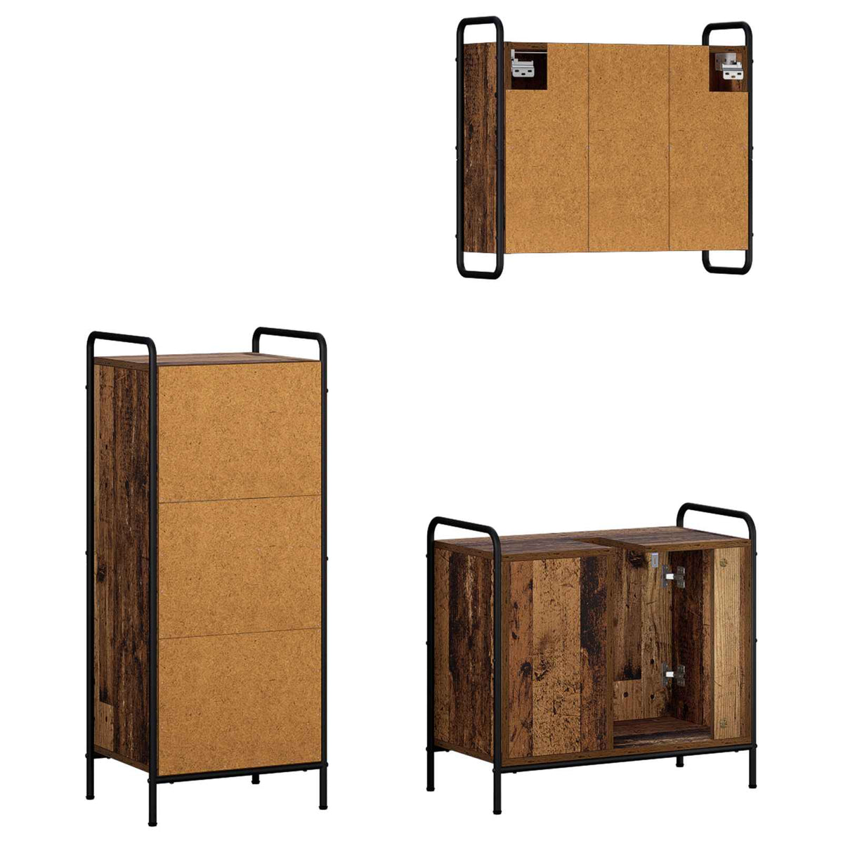 Fürdőszobai Szekrény Szett 3 db Antik Fa 40 x 36 x 99,5 cm 7