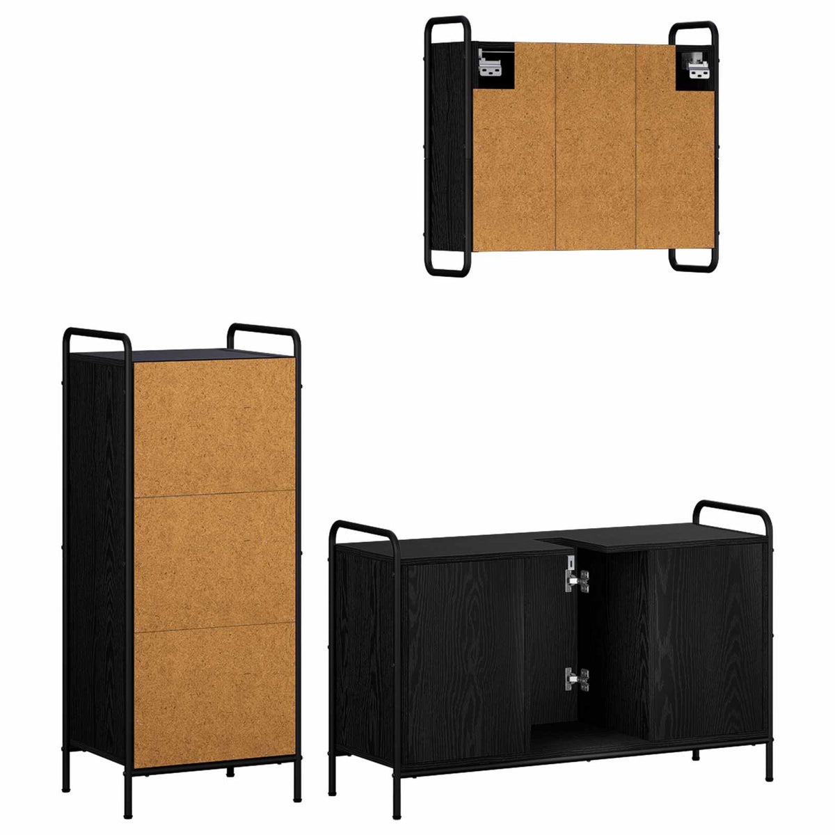 Fürdőszobai Szekrény Szett 3 db Fekete Tölgy 40 x 36 x 99,5 cm 7