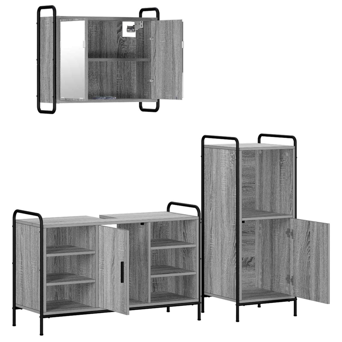 Fürdőszobai Szekrény Szett 3 db Szürke Sonoma 40 x 36 x 99,5 cm 6