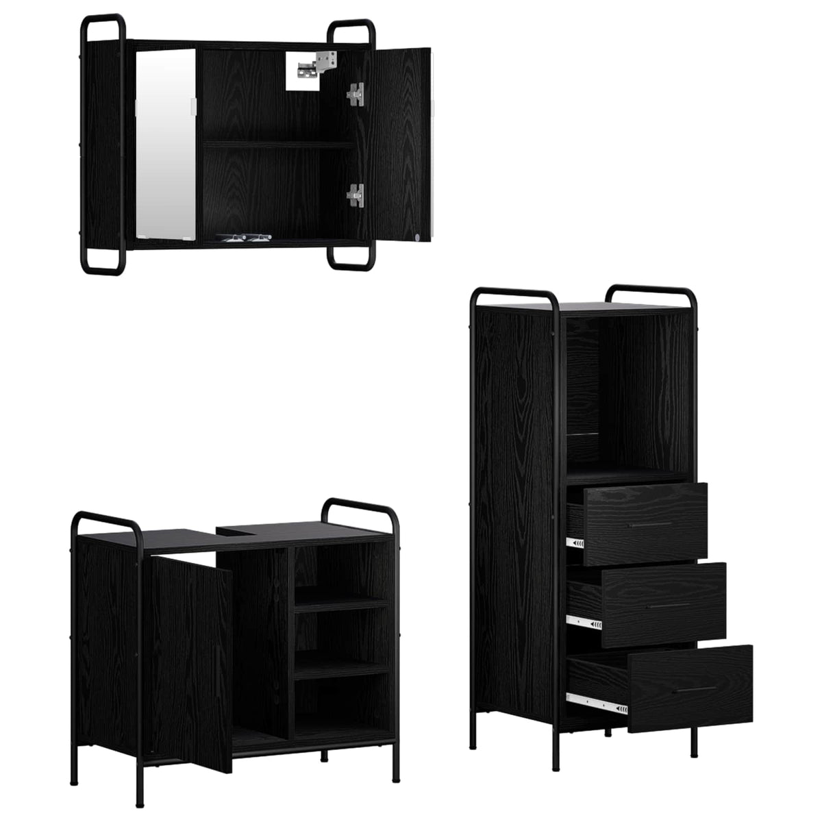 Fürdőszobai Szekrény Szett 3 db Fekete Tölgy 40 x 36 x 109,5 cm 6