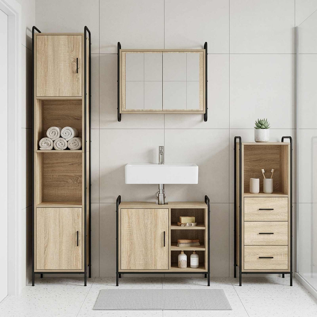 Fürdőszobai Szekrény Szett 3 db Sonoma Tölgy 40 x 36 x 109,5 cm