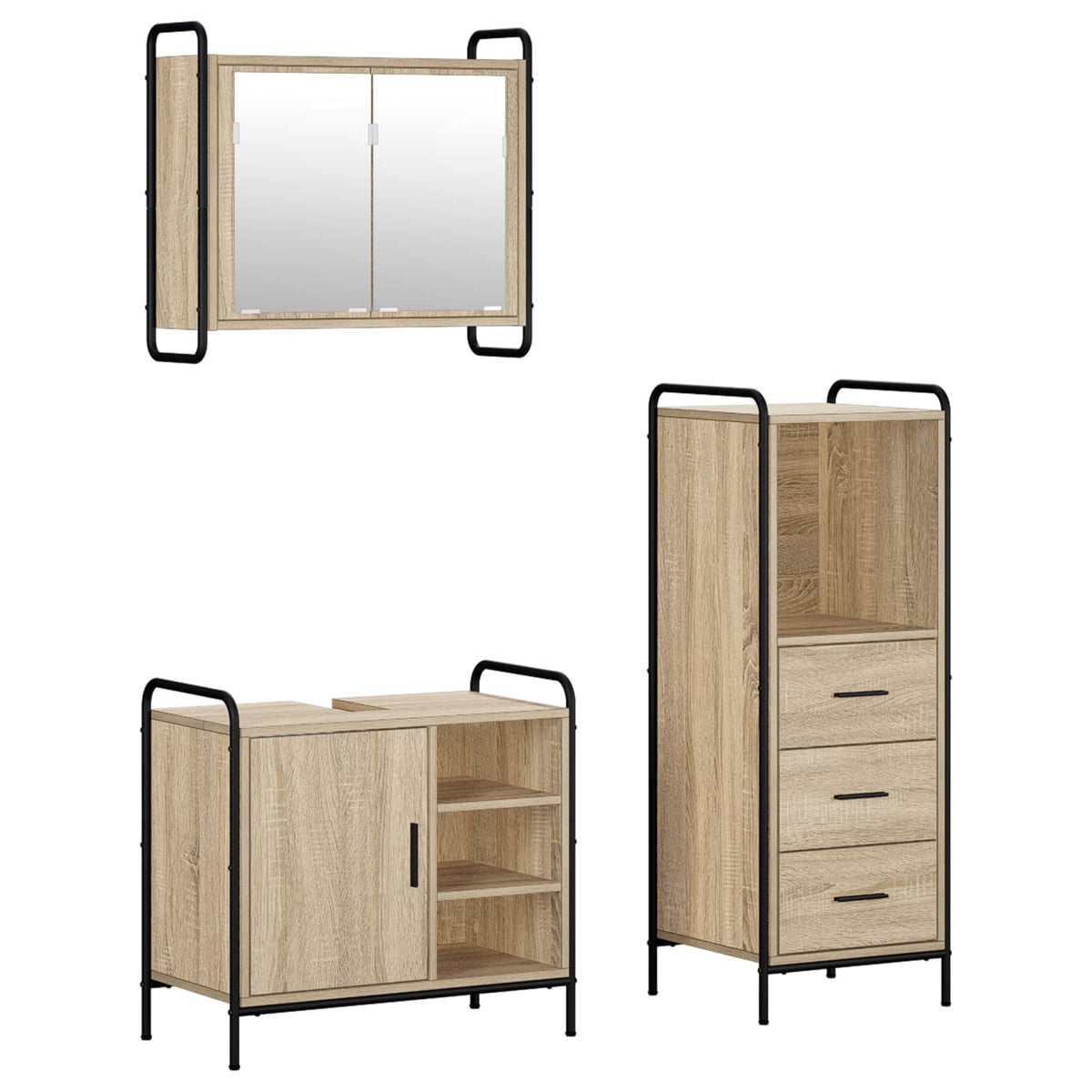 Fürdőszobai Szekrény Szett 3 db Sonoma Tölgy 40 x 36 x 109,5 cm 2
