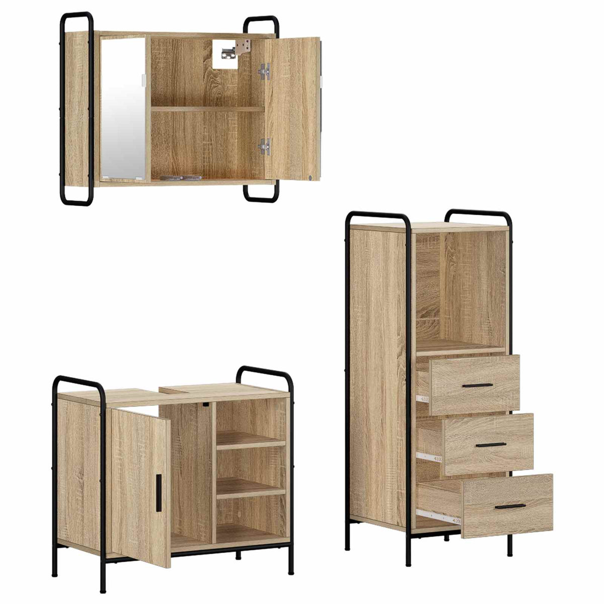 Fürdőszobai Szekrény Szett 3 db Sonoma Tölgy 40 x 36 x 109,5 cm 6
