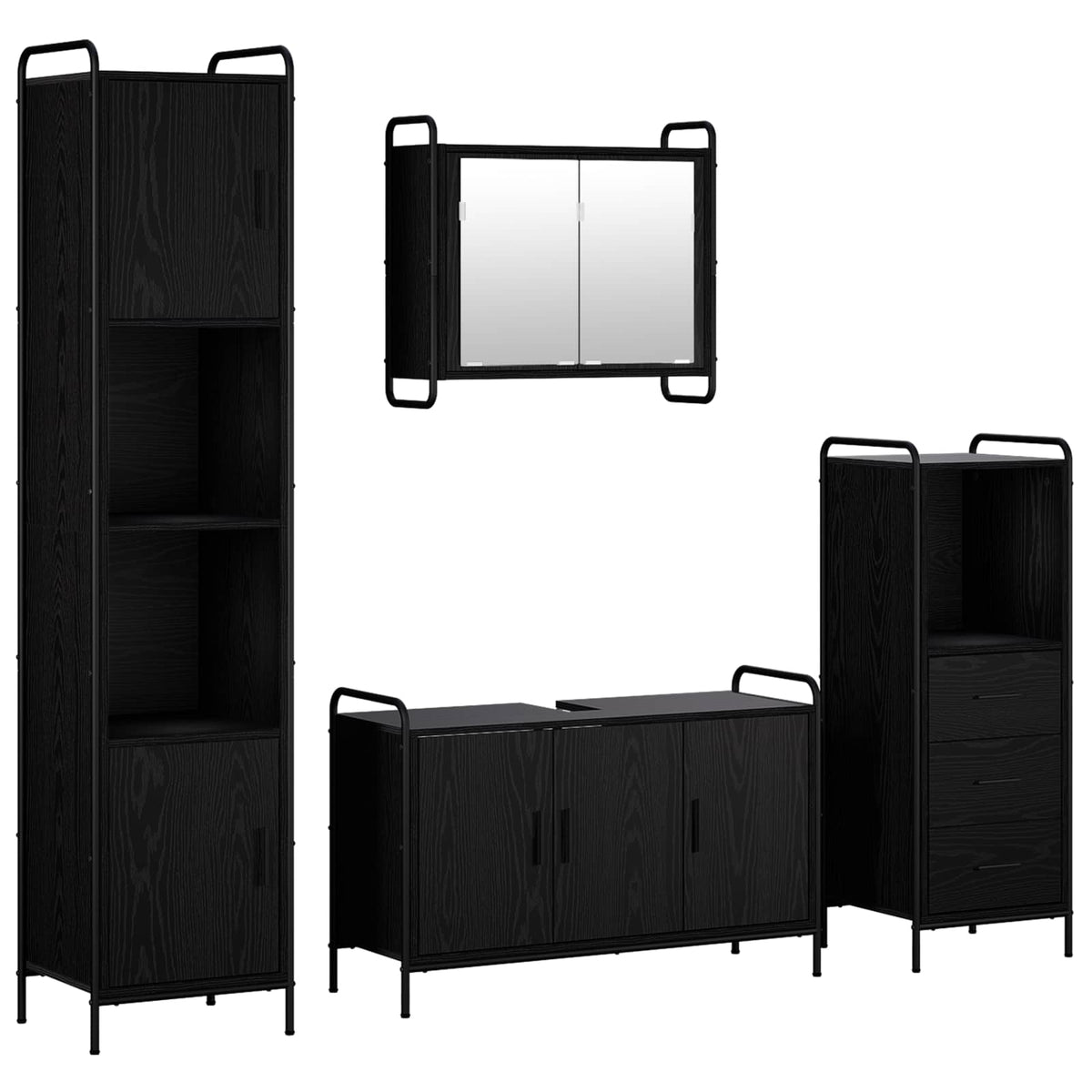 Fürdőszobai Szekrény Szett 4 db Fekete Tölgy 40 x 36 x 181 cm 2