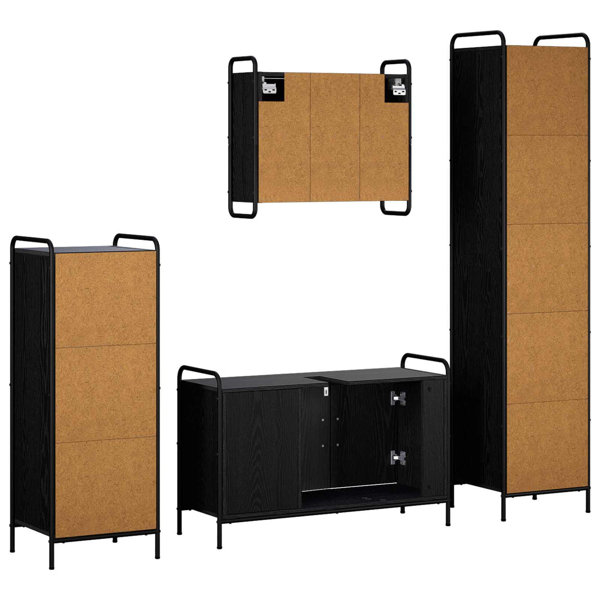 Fürdőszobai Szekrény Szett 4 db Fekete Tölgy 40 x 36 x 181 cm 8