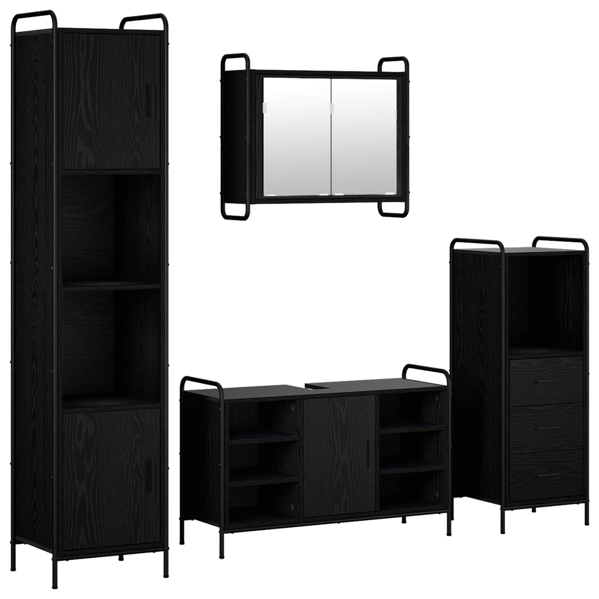 Fürdőszobai Szekrény Szett 4 db Fekete Tölgy 40 x 36 x 181 cm 2