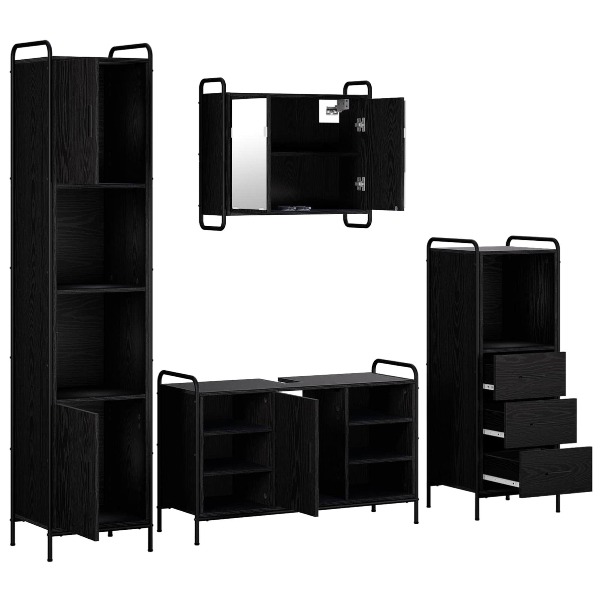 Fürdőszobai Szekrény Szett 4 db Fekete Tölgy 40 x 36 x 181 cm 7