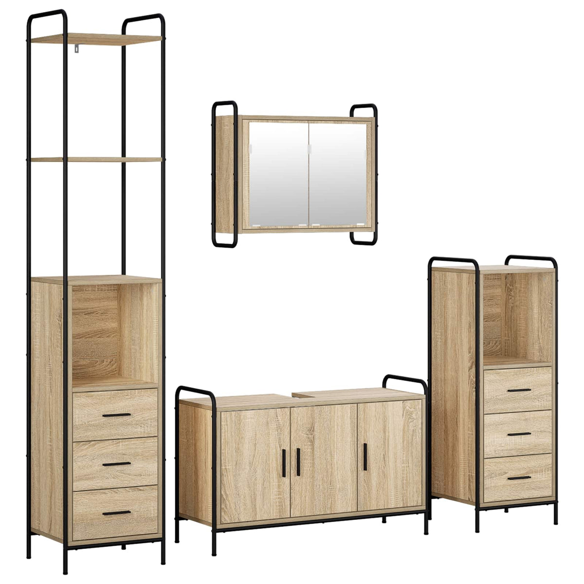Fürdőszobai Szekrény Szett 4 db Sonoma Tölgy 40 x 36 x 200,5 cm 2