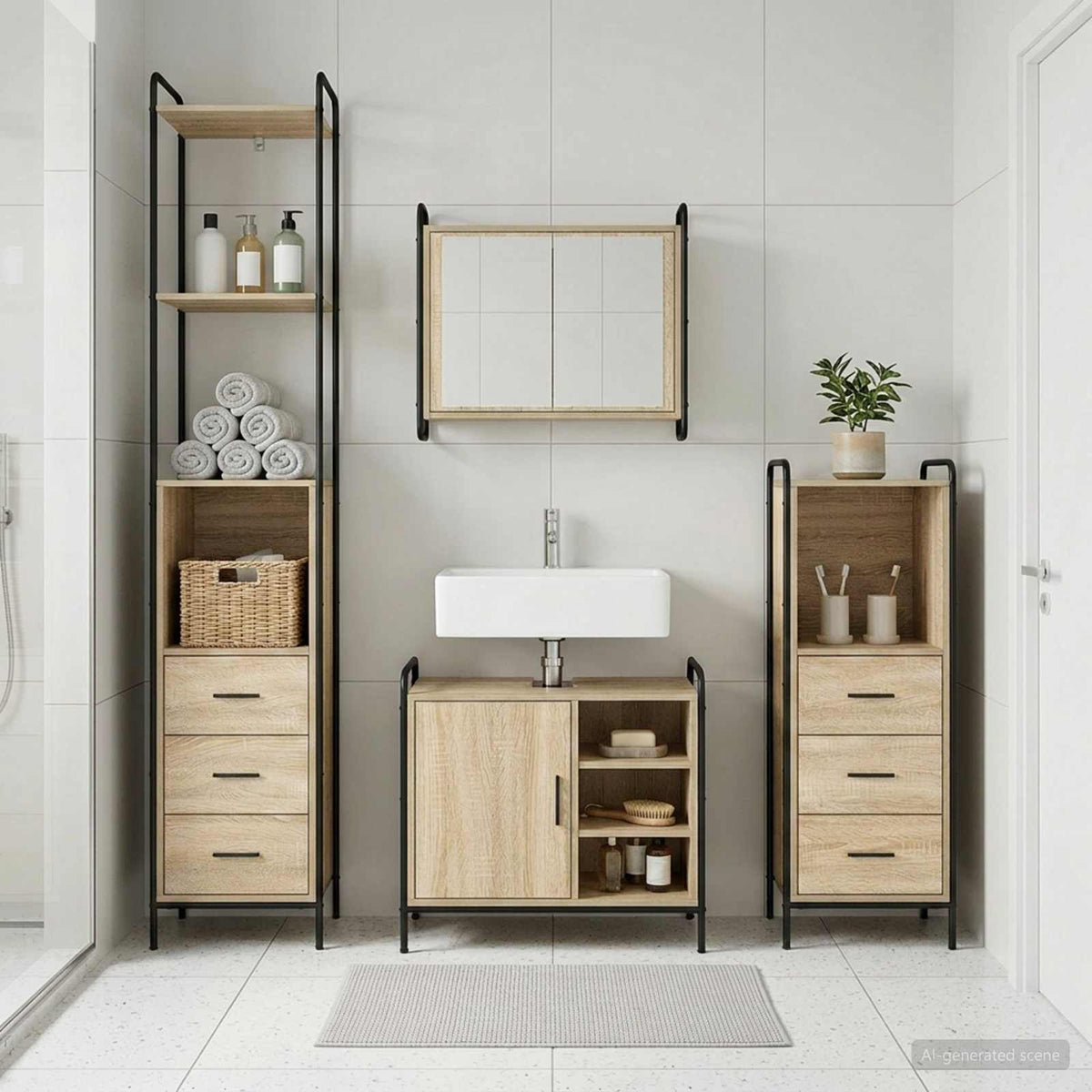 Fürdőszobai Szekrény Szett 4 db Sonoma Tölgy 40 x 36 x 200,5 cm