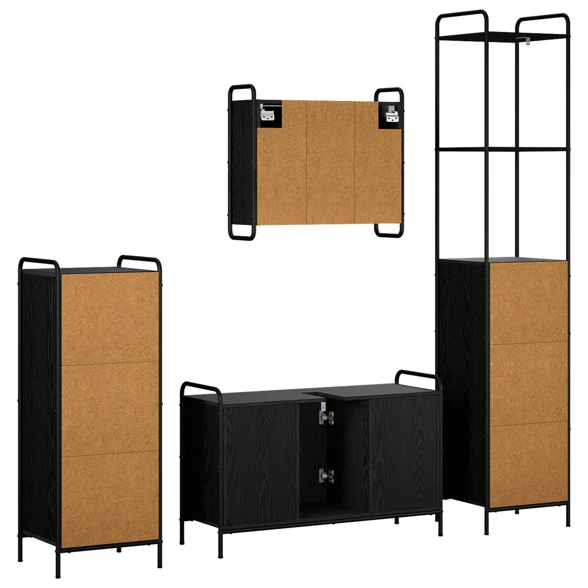 Fürdőszobai Szekrény Szett 4 db Fekete Tölgy 40 x 36 x 200,5 cm 8
