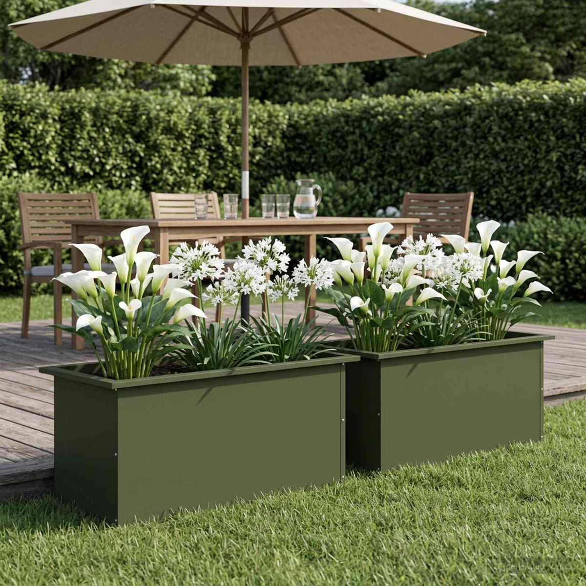 Led-es kerti virágláda 2 db Olajzöld 40 x 80 x 40 cm Acél 3