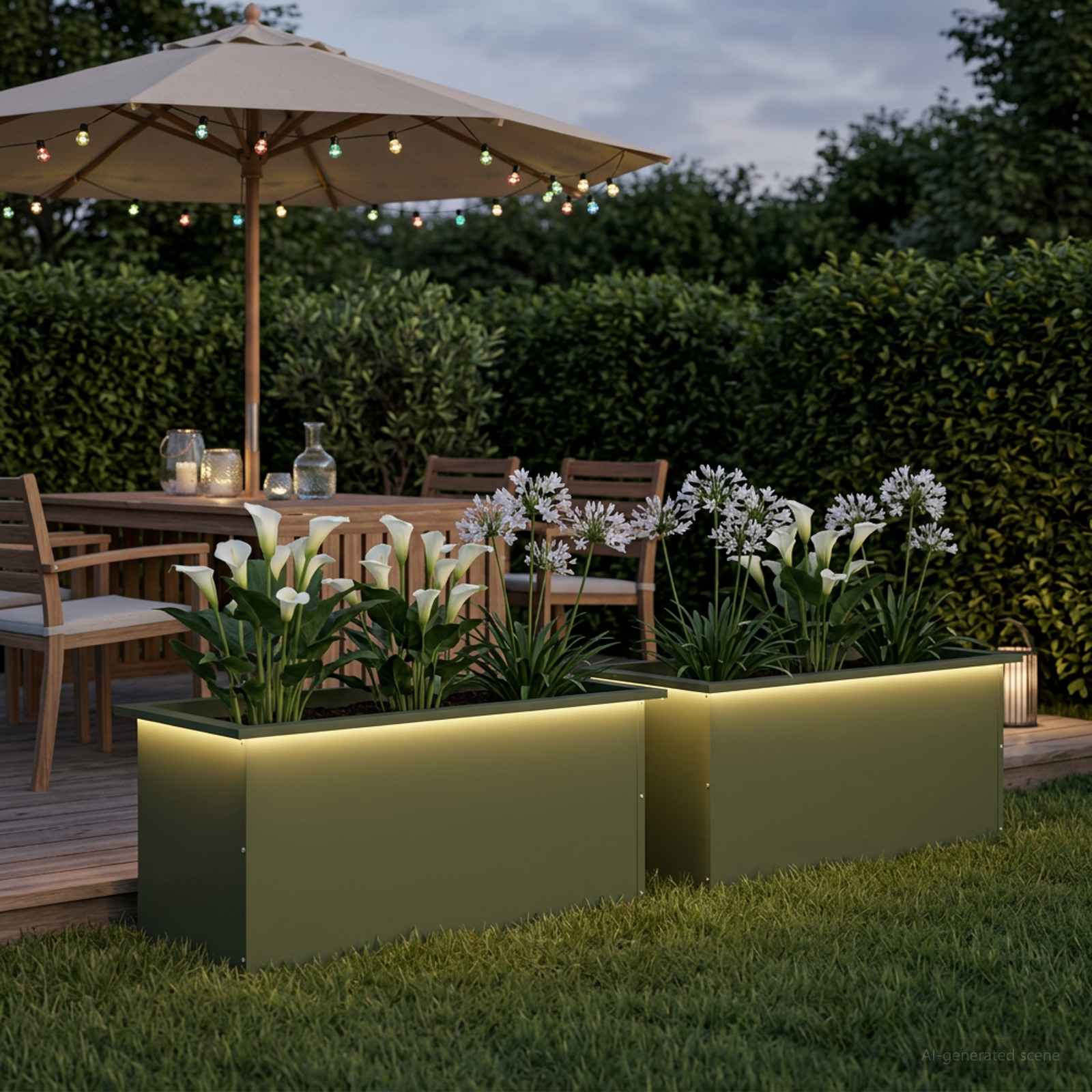 Led-es kerti virágláda 2 db Olajzöld 40 x 80 x 40 cm Acél