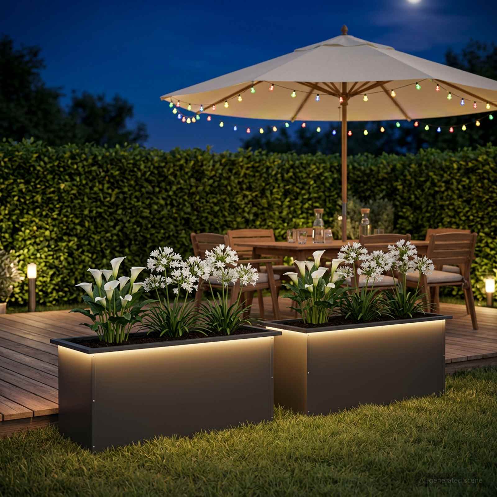 Led-es kerti virágláda 2 db Fekete 40 x 100 x 40 cm Acél
