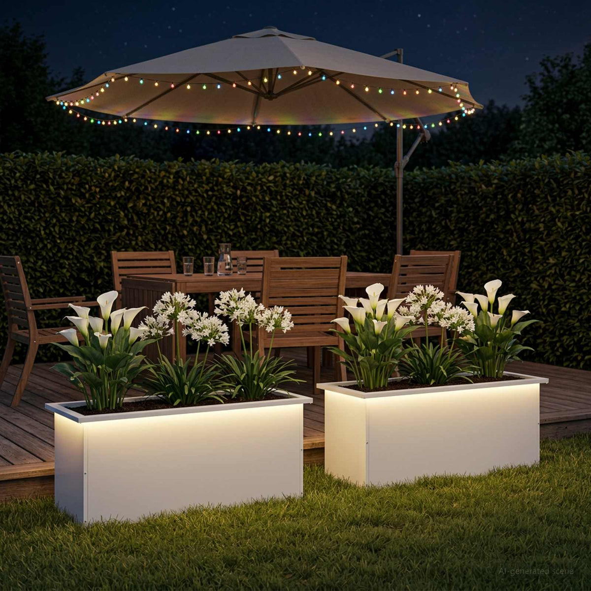 Led-es kerti virágláda 2 db Fehér 40 x 100 x 40 cm Acél