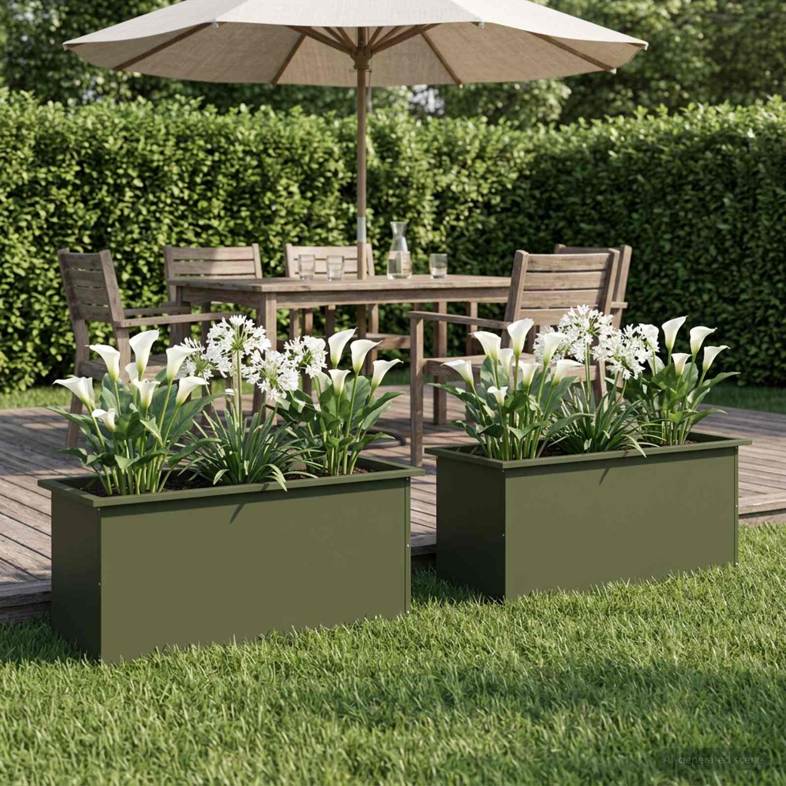 Led-es kerti virágláda 2 db Olajzöld 40 x 100 x 40 cm Acél