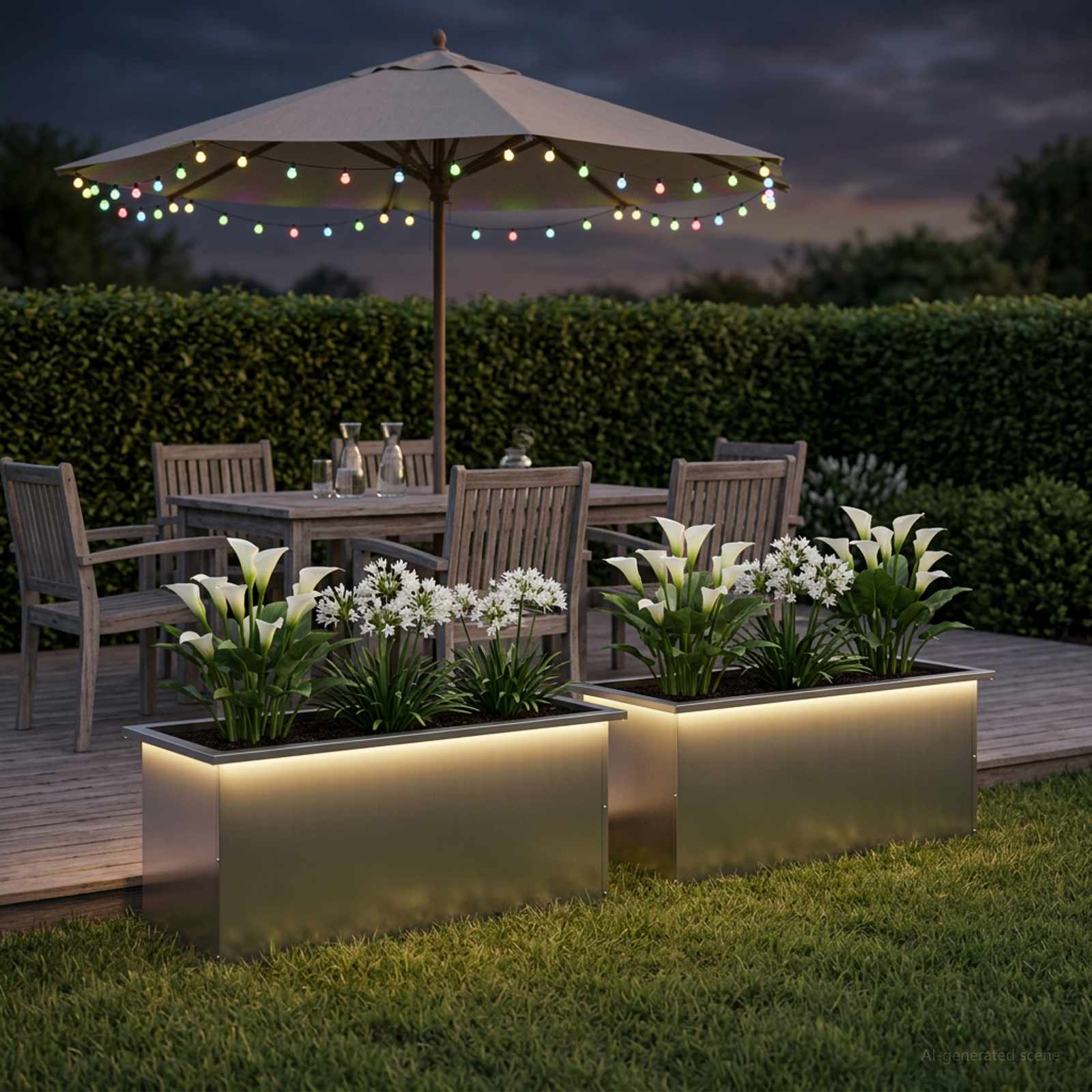 Led-es kerti virágláda 2 db Ezüst 40 x 100 x 40 cm