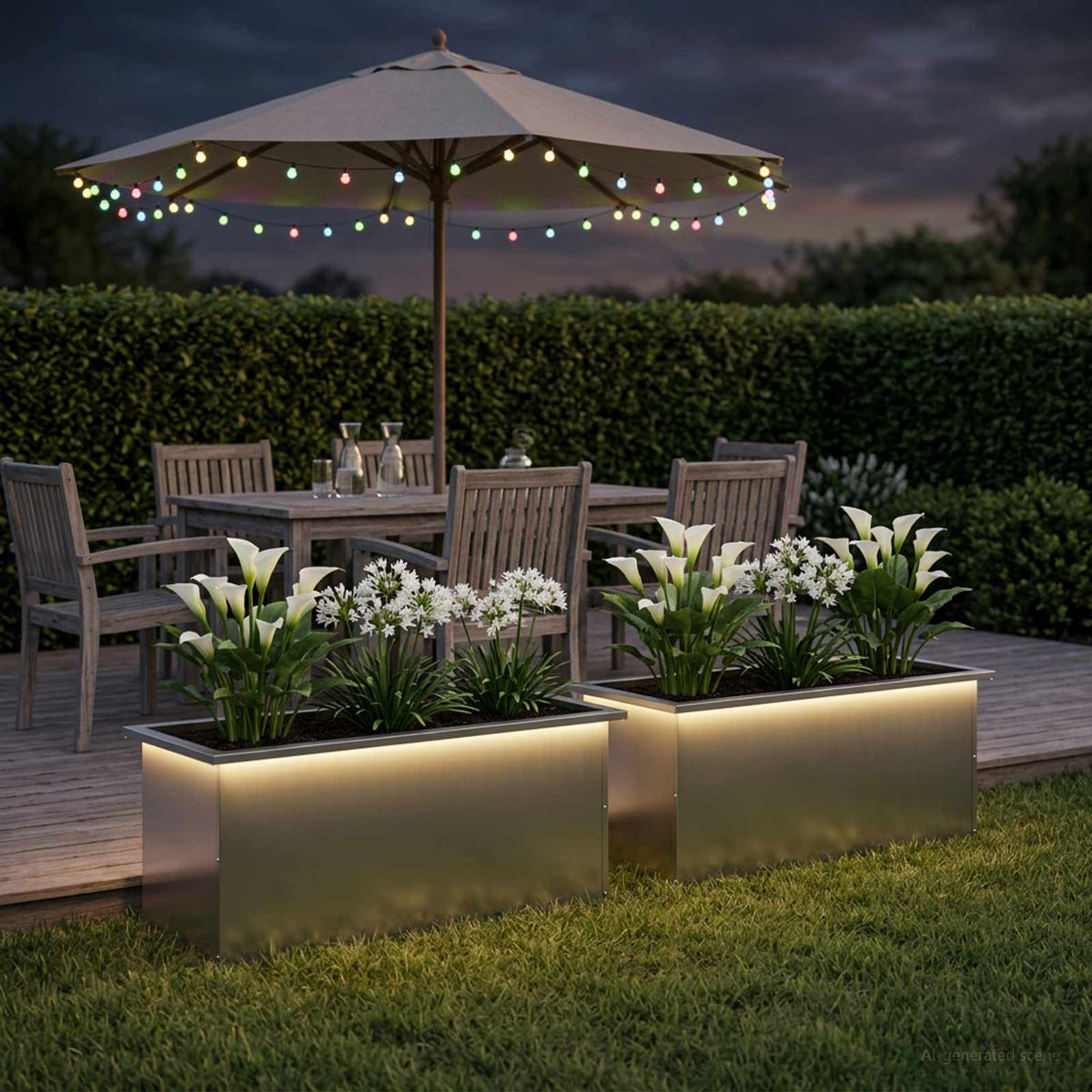 Led-es kerti virágláda 2 db Ezüst 40 x 100 x 40 cm