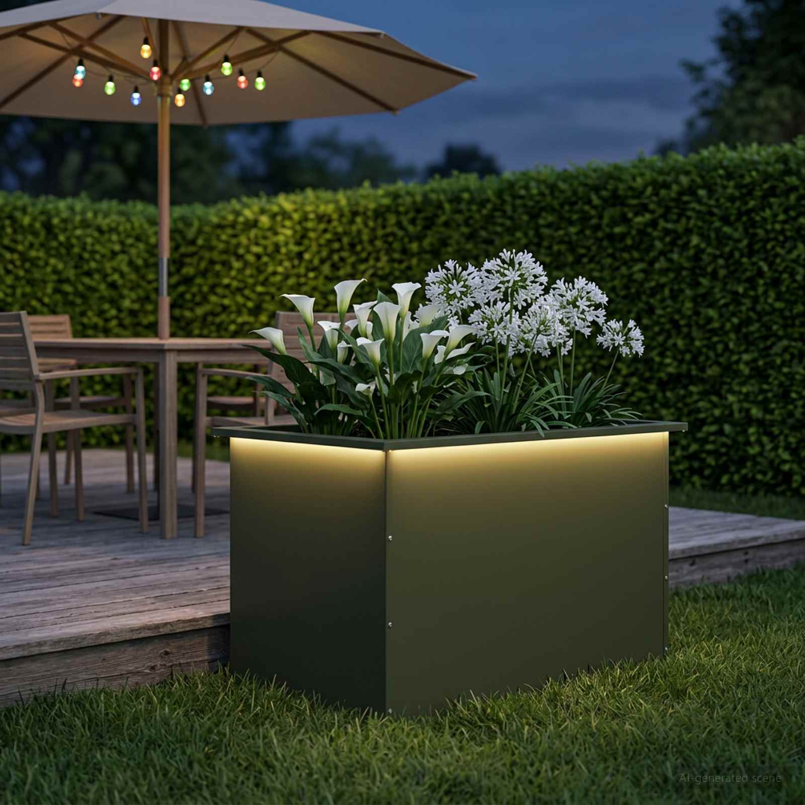 Led-es kerti virágláda Olajzöld 50 x 80 x 48 cm Acél