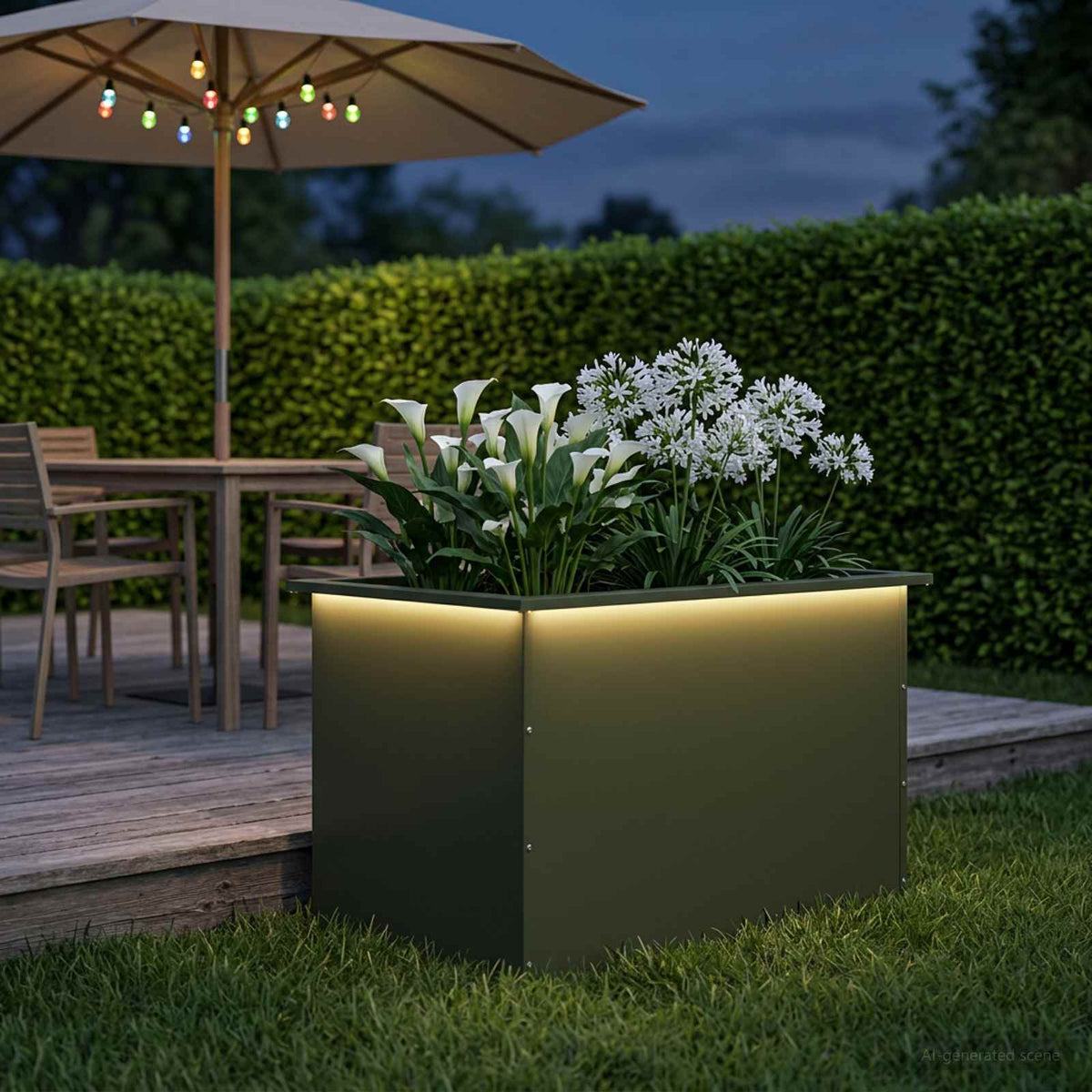 Led-es kerti virágláda Olajzöld 50 x 80 x 48 cm Acél