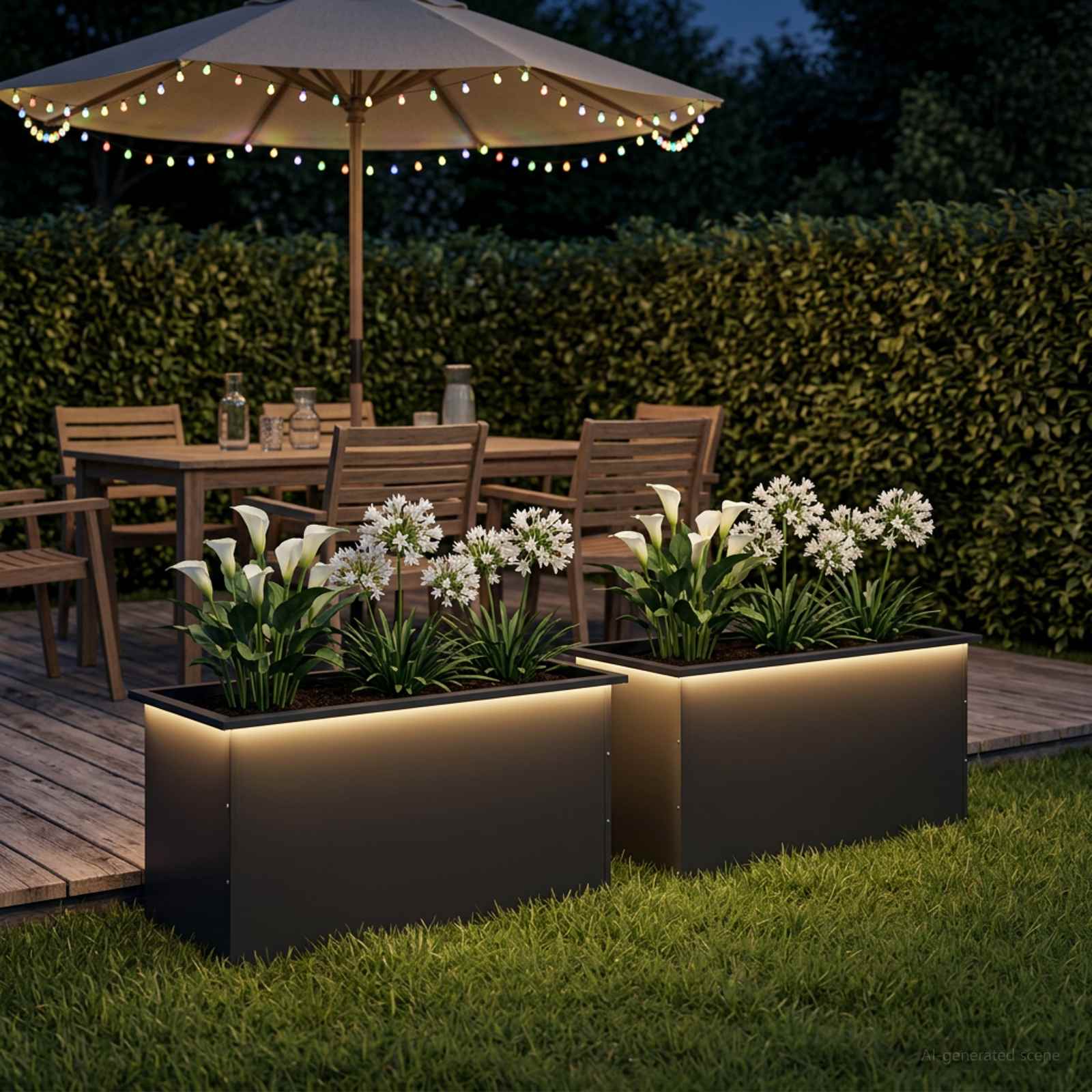 Led-es kerti virágláda 2 db Fekete 50 x 100 x 48 cm Acél