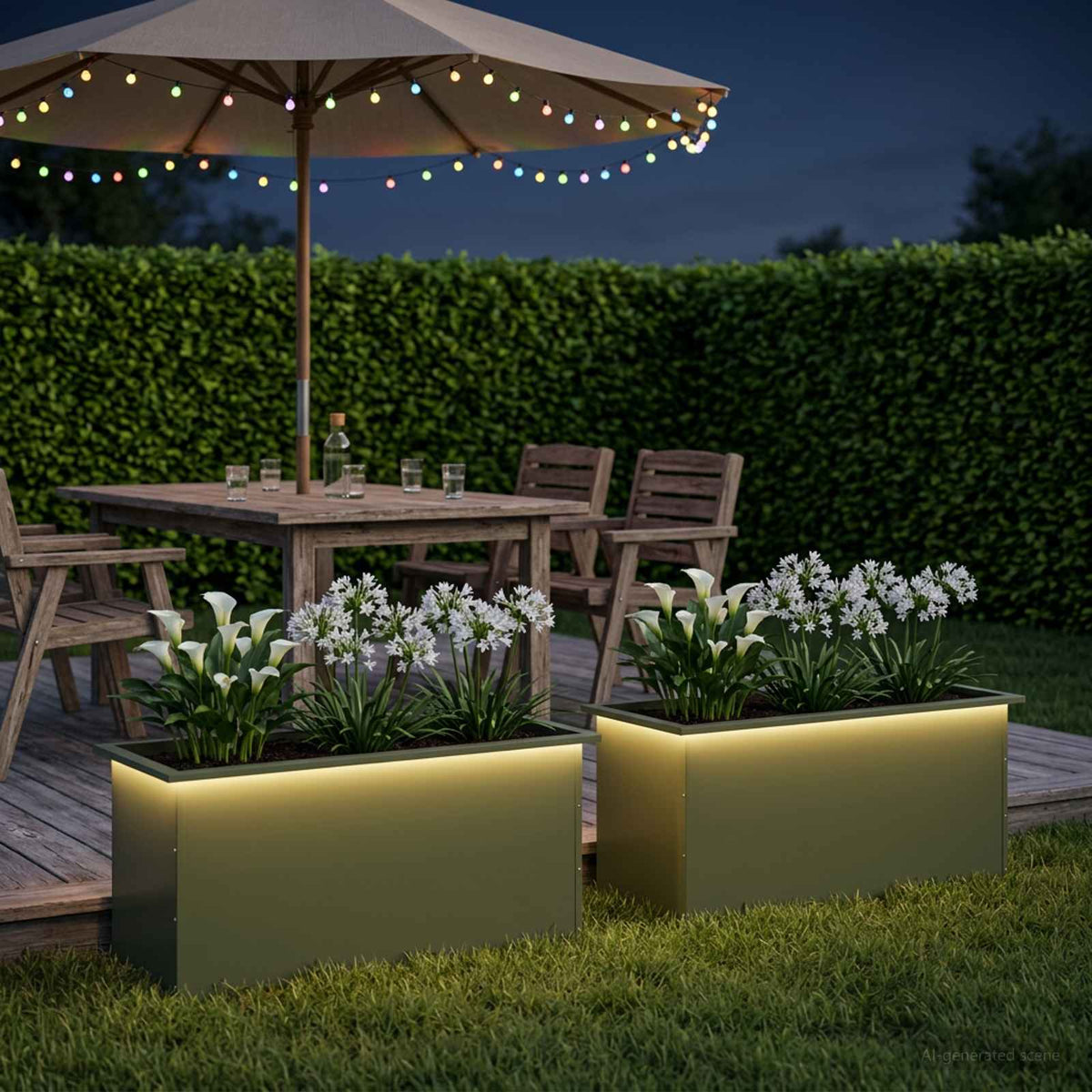 Led-es kerti virágláda 2 db Olajzöld 50 x 100 x 48 cm Acél 3
