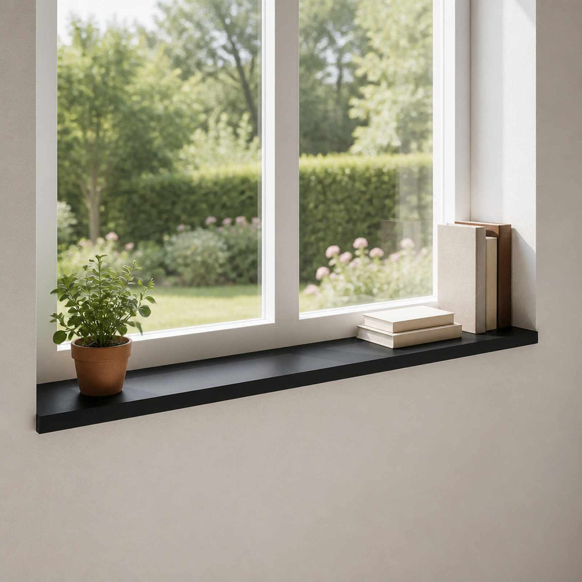 Ablakpárkányok 2 db Fekete 120 x 40 x 2 cm Tömör bükkfa