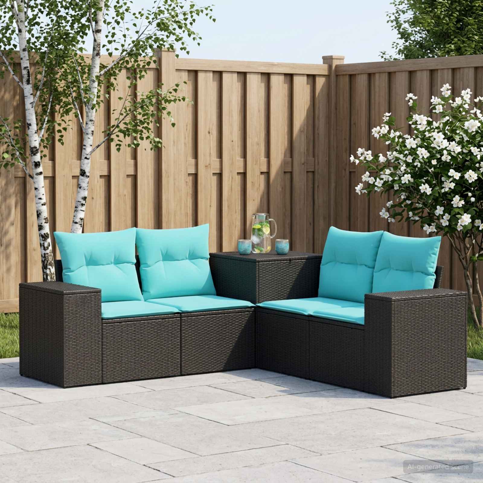 Kanapé Szett 5 db Fekete és Kék 200 x 200 x 85 cm