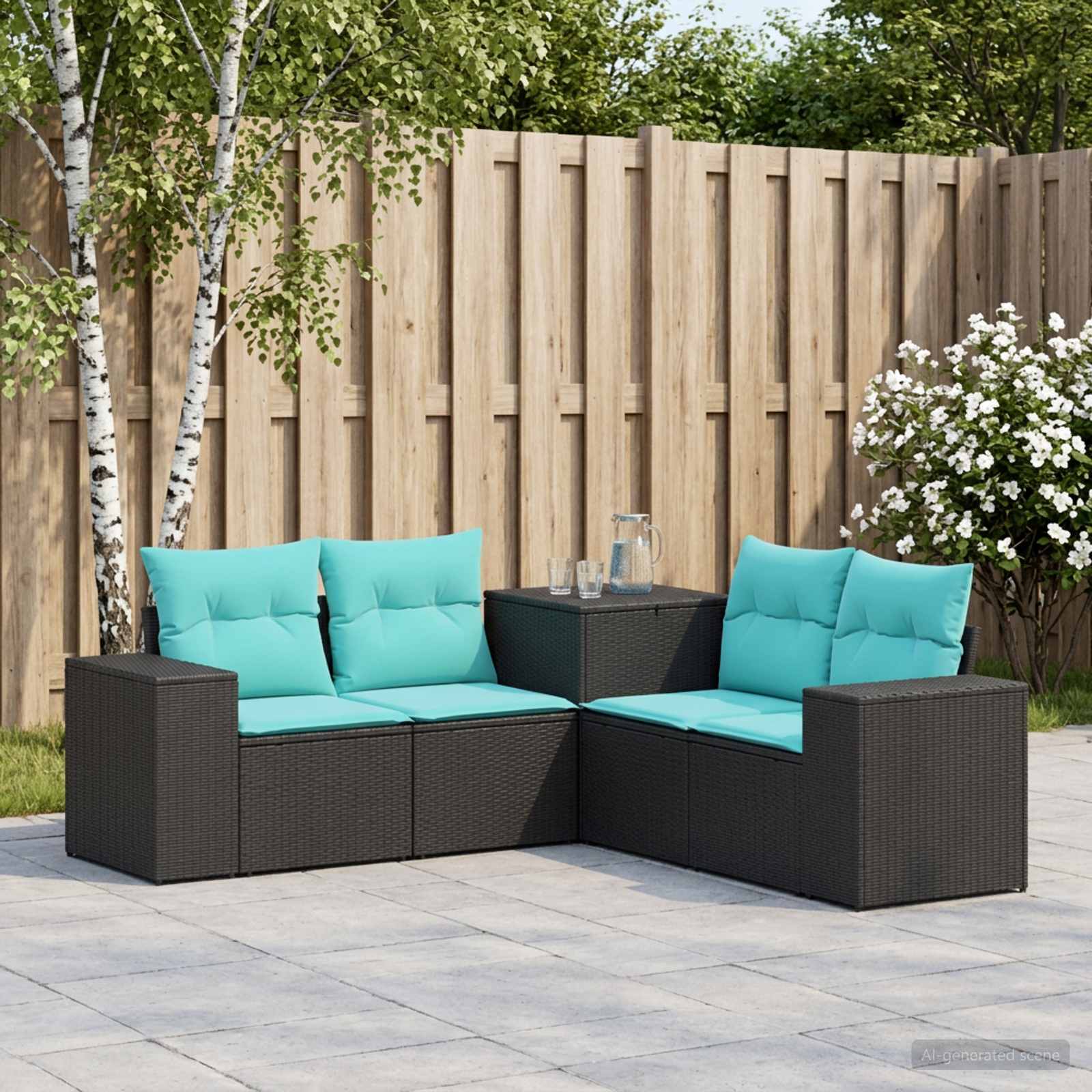 Kanapé Szett 5 db Fekete és Kék 200 x 200 x 85 cm