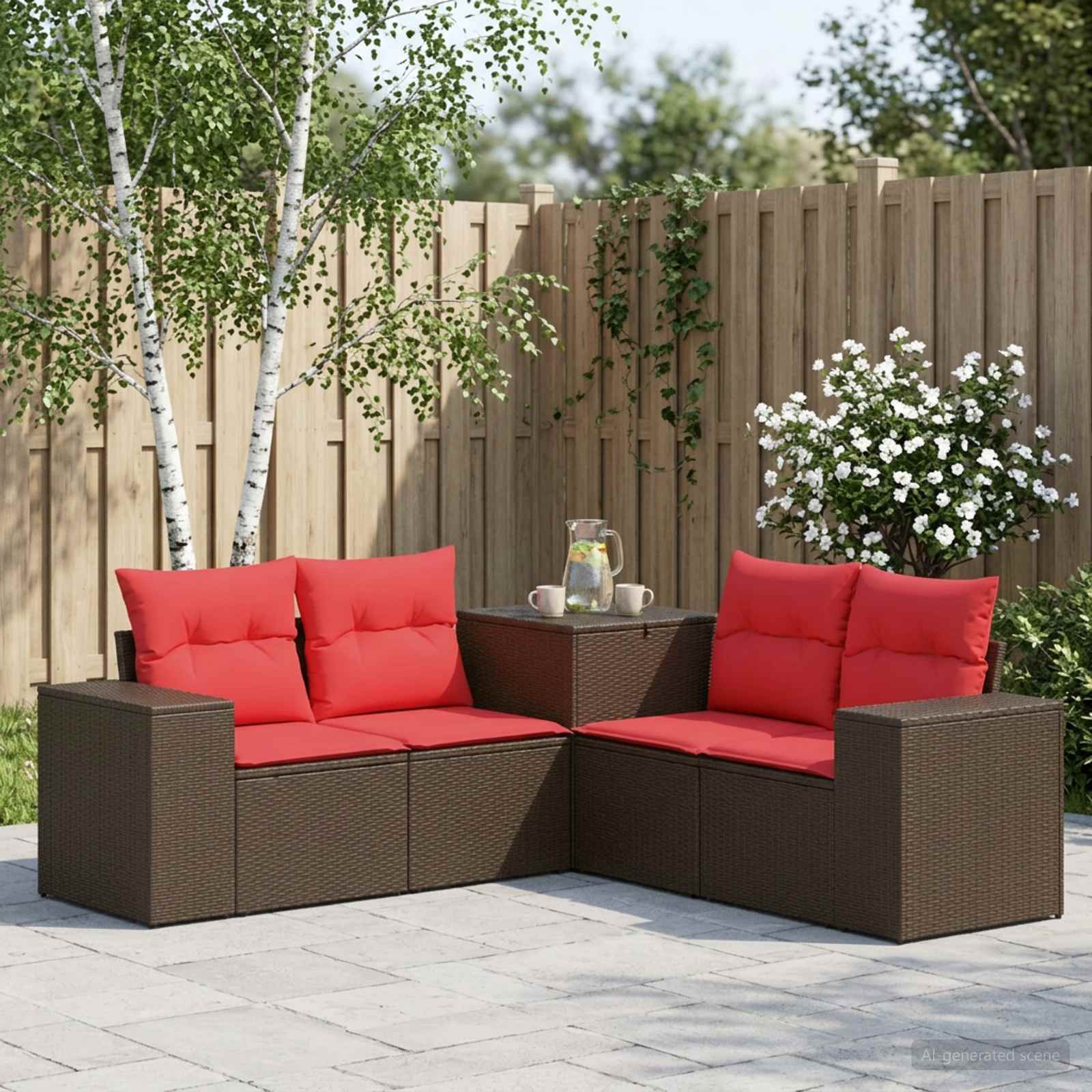 Kanapé Szett 5 db Barna és Piros 200 x 200 x 85 cm