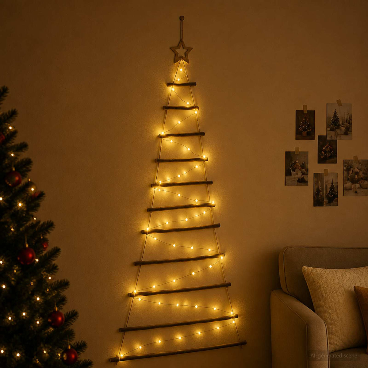Akasztható karácsonyfa 150 cm 80 LED Meleg fehér