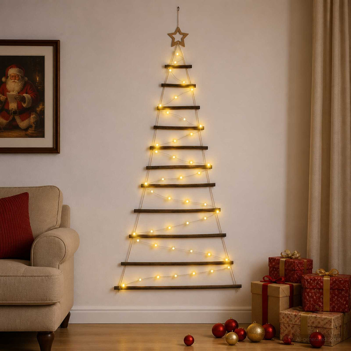 Akasztható karácsonyfa 150 cm 80 LED Meleg fehér 3