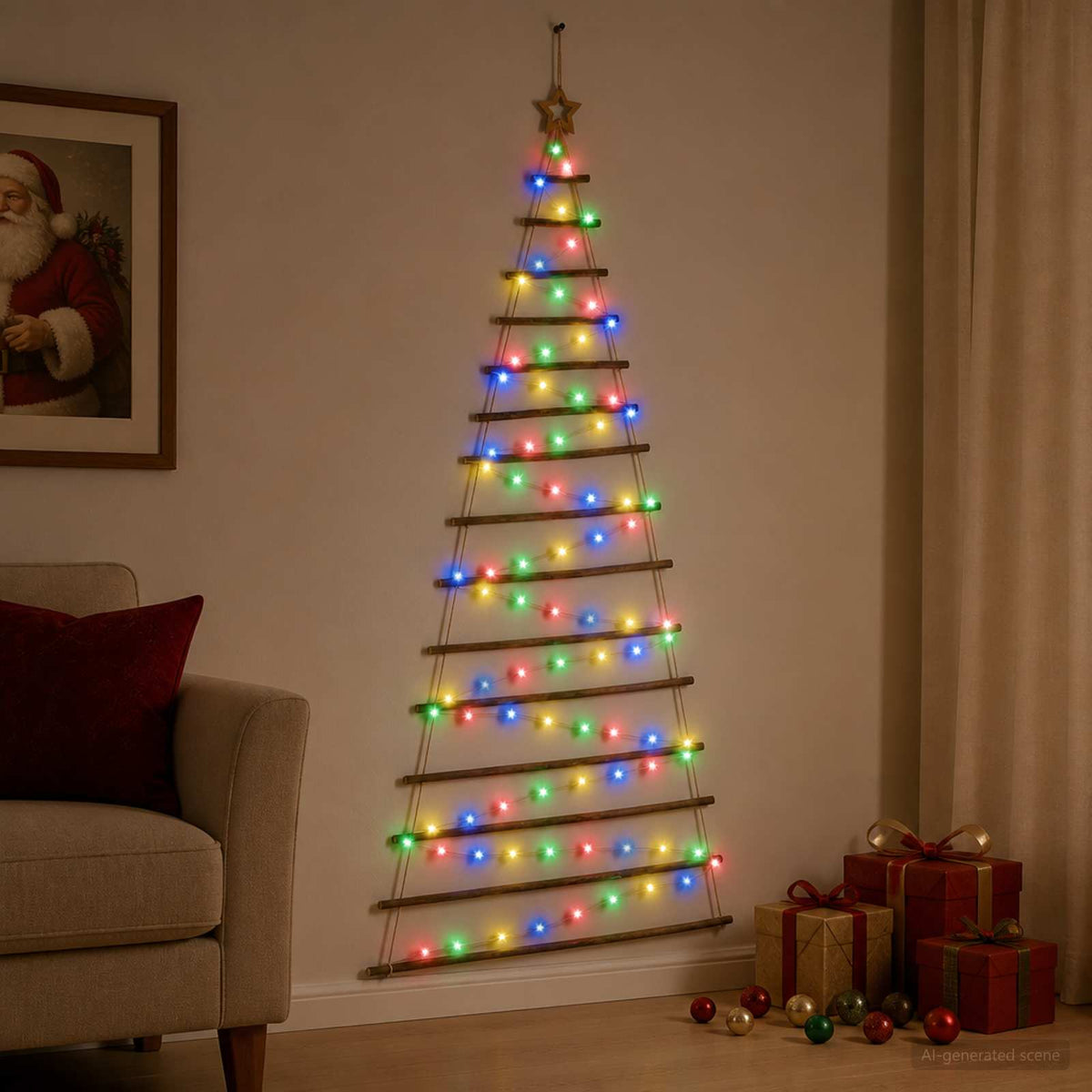 Akasztható karácsonyfa 210 cm 130 LED Többszínű