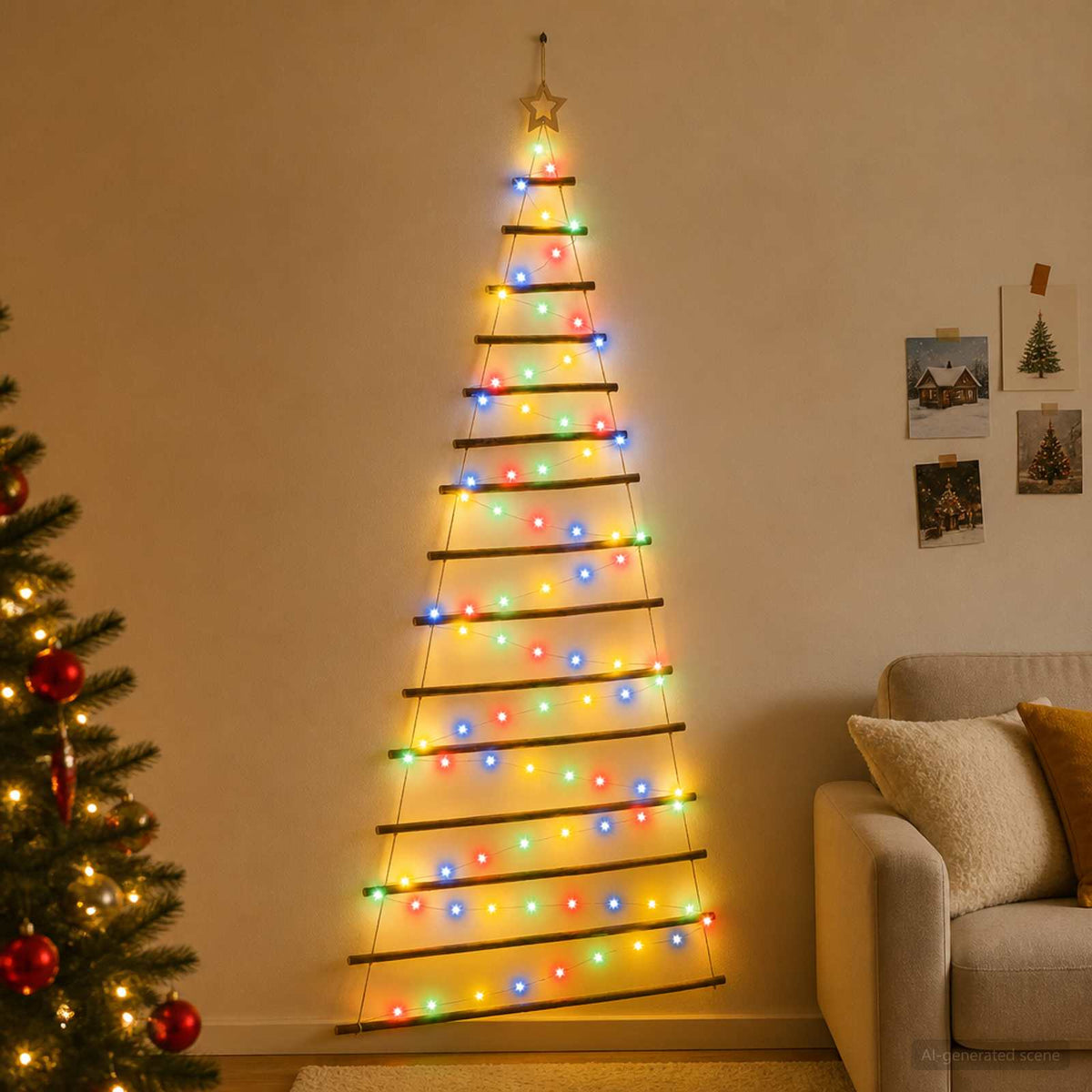 Akasztható karácsonyfa 210 cm 130 LED Többszínű 3