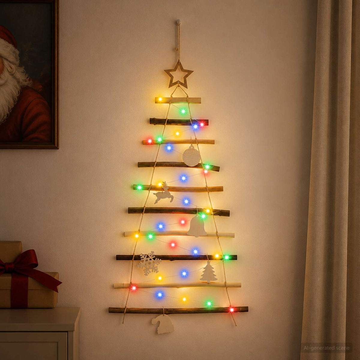 Akasztható karácsonyfa 90 cm 30 LED Többszínű Tömör Kőrisfa