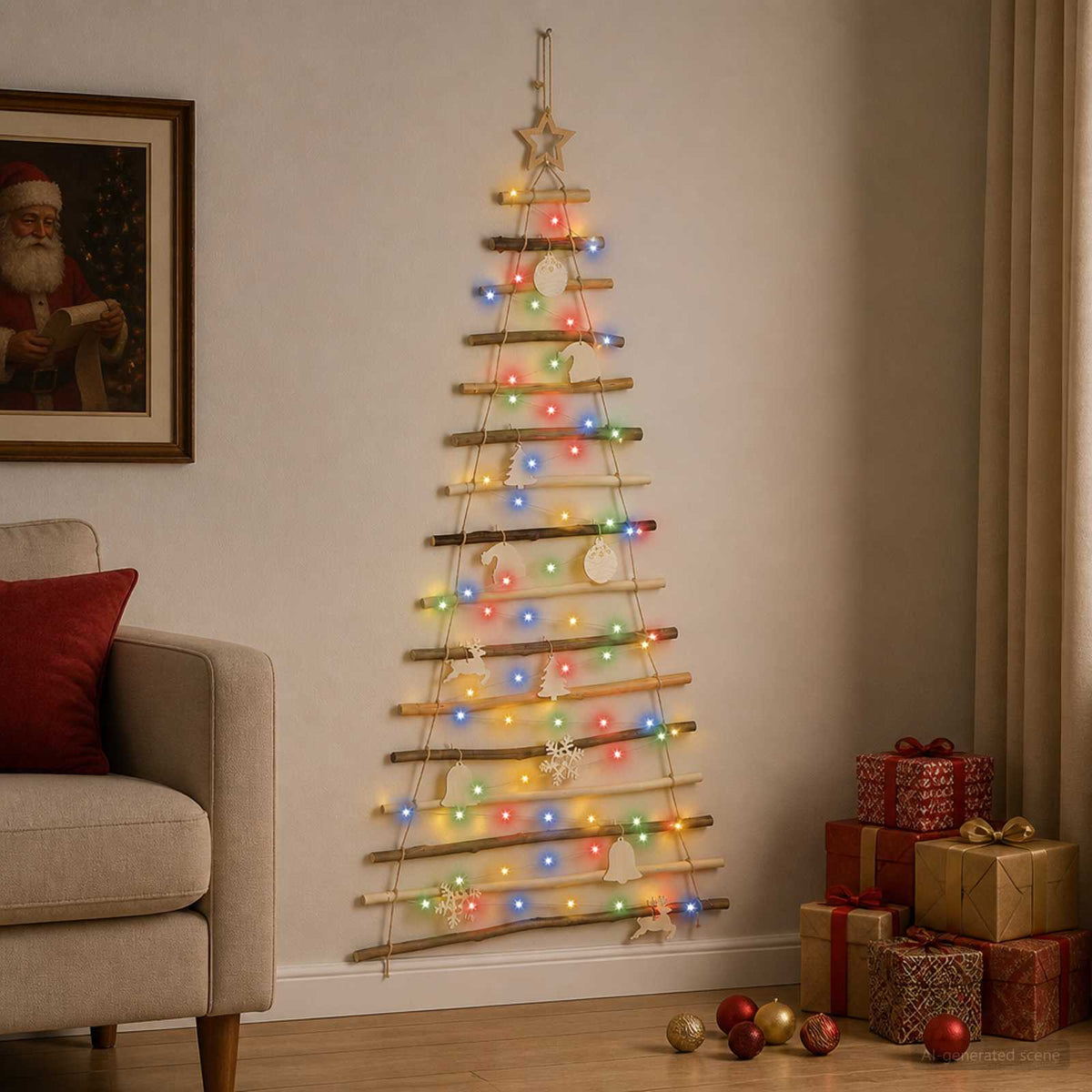 Akasztható karácsonyfa 150 cm 80 LED Többszínű Tömör Kőrisfa